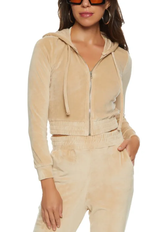 Velour Zip Front Cropped Hoodie with Bralette sold by Rainbow