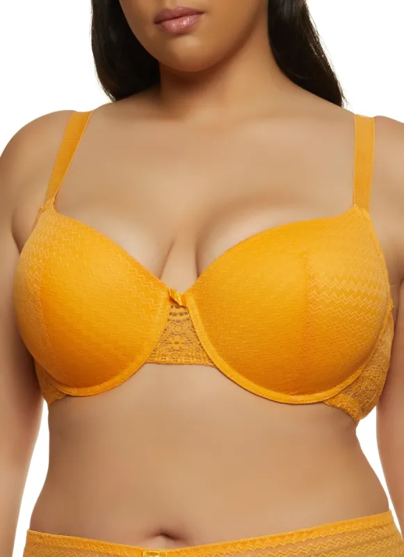 Plus Size Lace Chevron Detail Plunge Bra sold by Rainbow