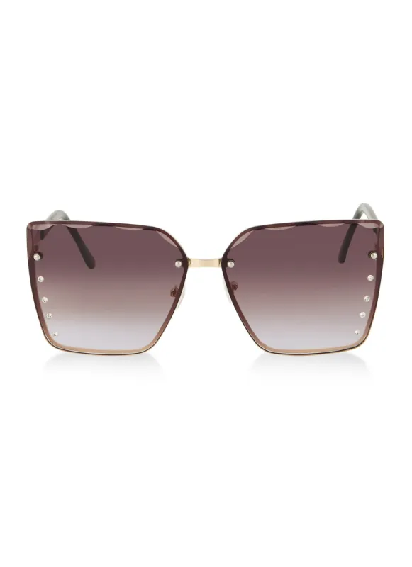 Oversized Rhinestone Lens Detail Sunglasses sold by Rainbow