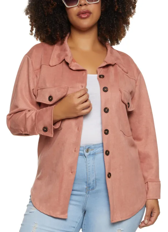 Plus Size Faux Suede Button Front Shirt sold by Rainbow