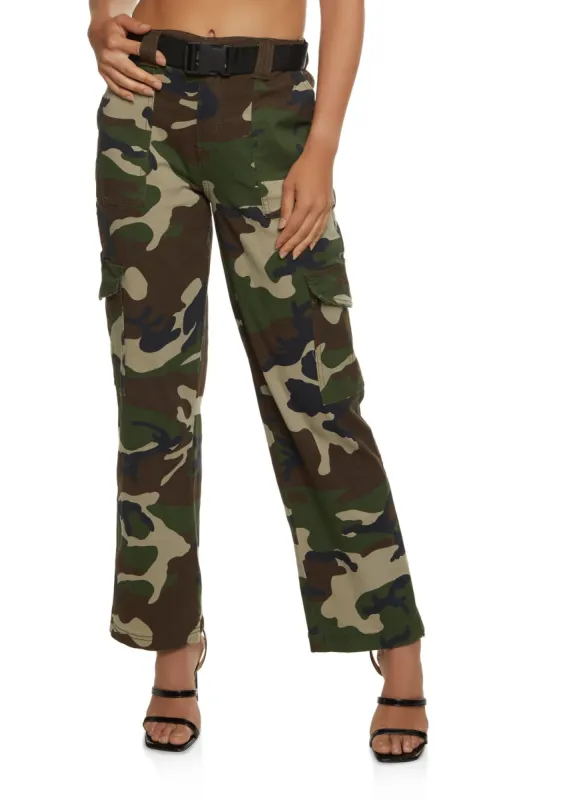 Belted Camo Cargo Pants sold by Rainbow
