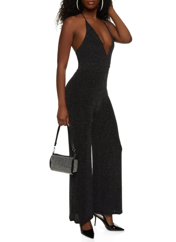 Lurex Halter Plunge Jumpsuit sold by Rainbow