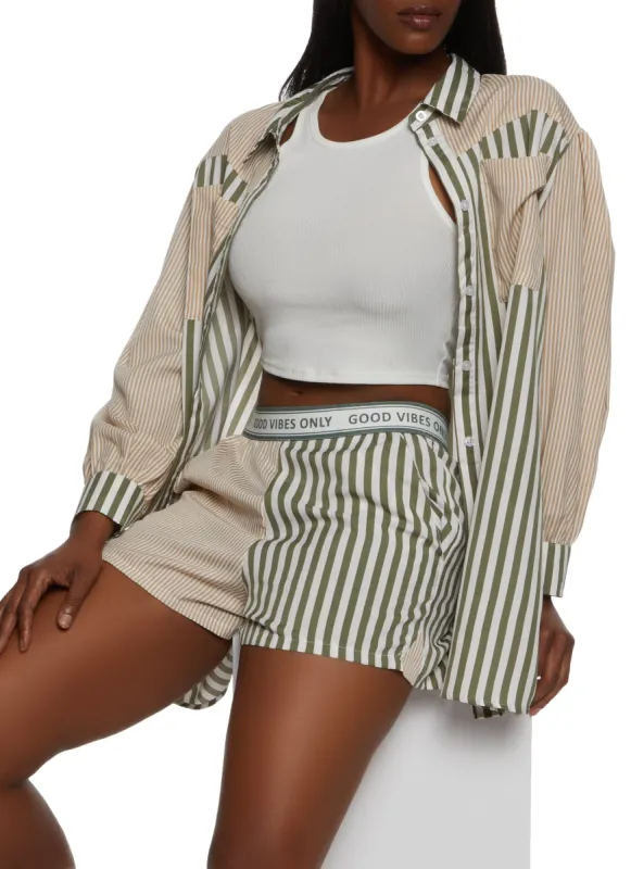 Oversized Color Block Striped Button Front Shirt sold by Rainbow
