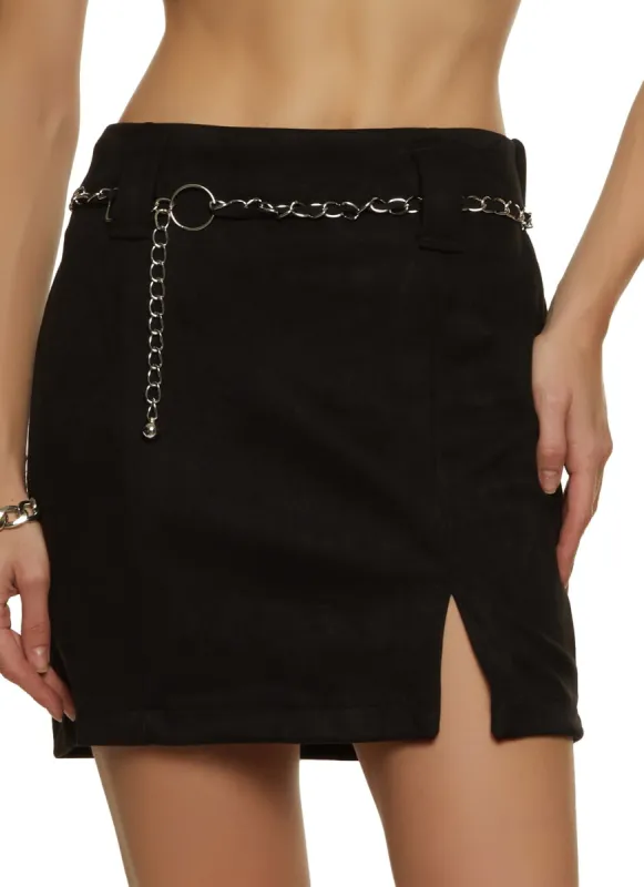 Faux Suede Belted Mini Skirt sold by Rainbow