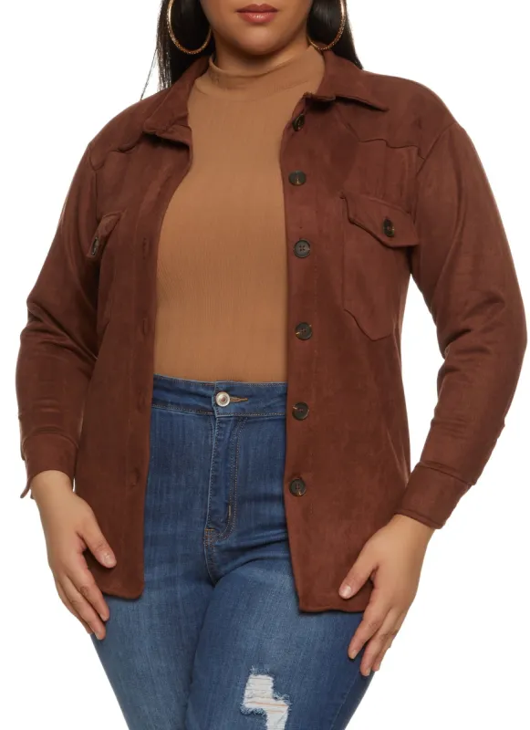 Plus Size Faux Suede Button Front Shirt sold by Rainbow