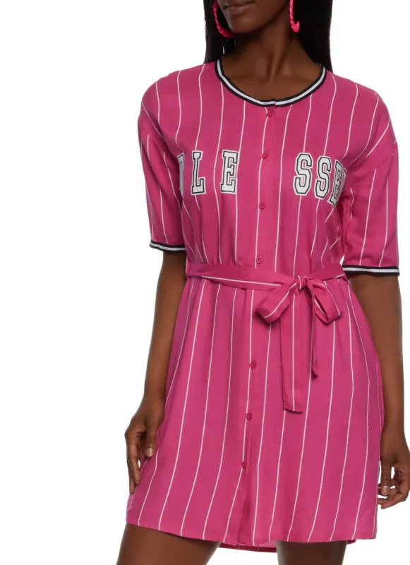 Blessed Pinstripe Baseball Jersey Dress sold by Rainbow
