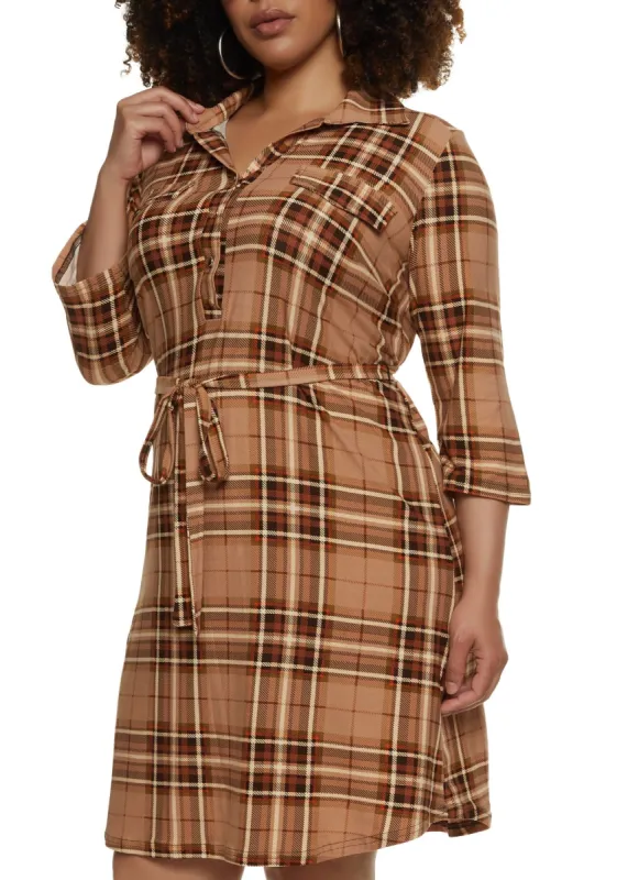 Plus Size Plaid Midi Shirt Dress sold by Rainbow