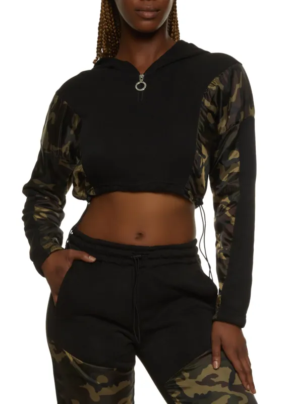 Cropped Camo Color Block Pullover Hoodie sold by Rainbow