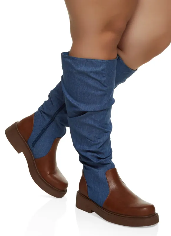 Round Toe Ruched Wide Calf Boots sold by Rainbow