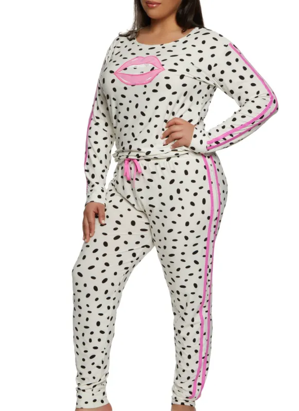Plus Size Polka Dot Lip Pajama Top and Pants sold by Rainbow