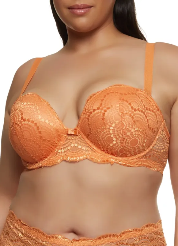 Plus Size Lace Detail Patterned Balconette Bra | Converts to Strapless sold by Rainbow