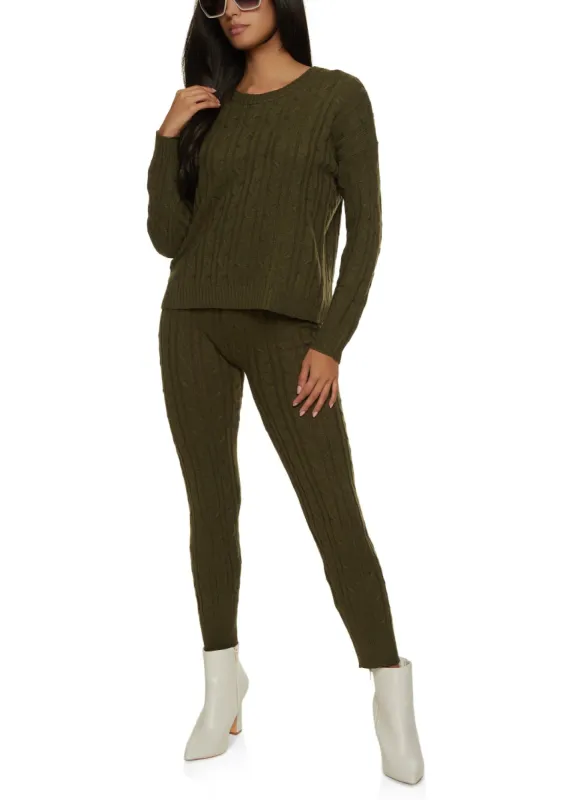 Cable Knit Crew Neck Sweater and Leggings Set sold by Rainbow