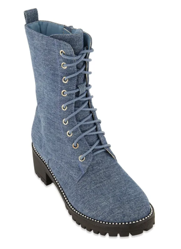 Studded Trim Lace Up Combat Boots sold by Rainbow