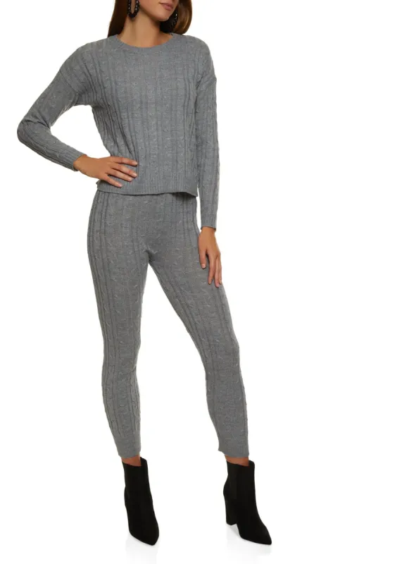 Cable Knit Crew Neck Sweater and Leggings Set sold by Rainbow