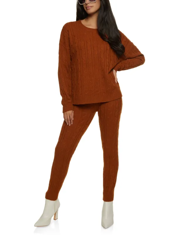 Cable Knit Crew Neck Sweater and Leggings Set sold by Rainbow