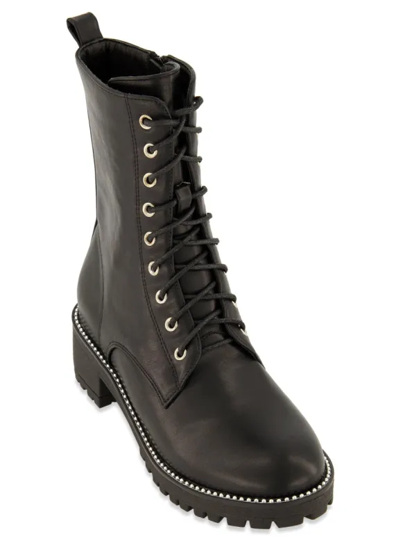 Studded Trim Lace Up Combat Boots sold by Rainbow