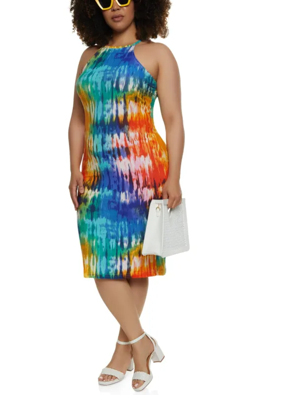Plus Size Rainbow Print High Neck Cami Dress sold by Rainbow