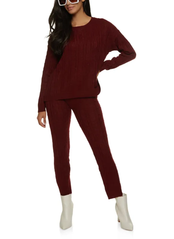 Cable Knit Crew Neck Sweater and Leggings Set sold by Rainbow