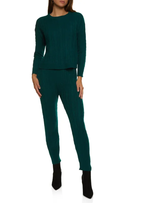 Cable Knit Crew Neck Sweater and Leggings Set sold by Rainbow