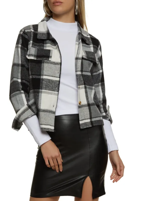 Plaid Cropped Flannel Shirt sold by Rainbow