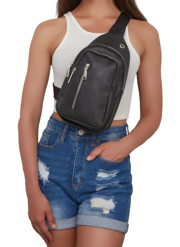 Faux Leather Triple Zip Sling Backpack sold by Rainbow