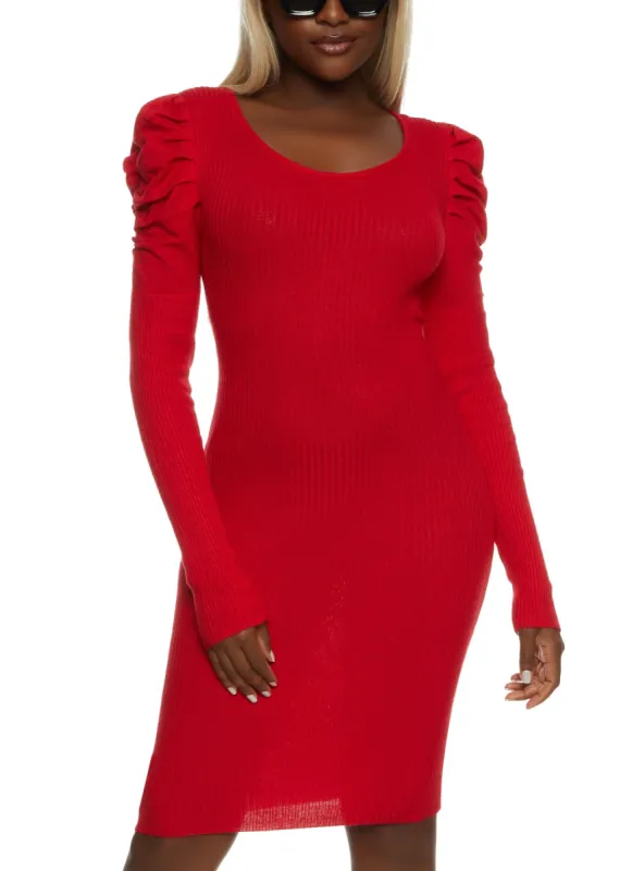 Ribbed Puff Sleeve Sweater Dress sold by Rainbow