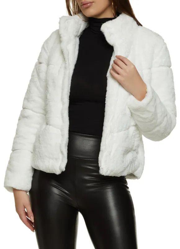 Faux Fur Mock Neck Puffer Jacket sold by Rainbow