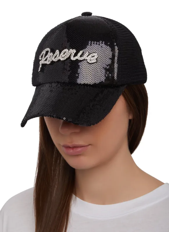Rhinestone Reserve Sequin Baseball Cap sold by Rainbow