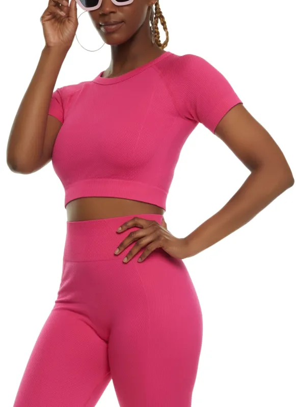 Seamless Textured Crew Neck Crop Top sold by Rainbow