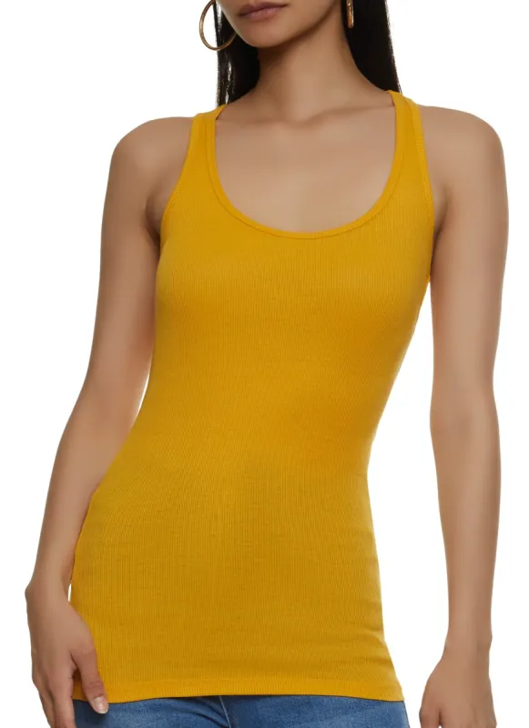 Solid Racerback Ribbed Knit Tank Top sold by Rainbow