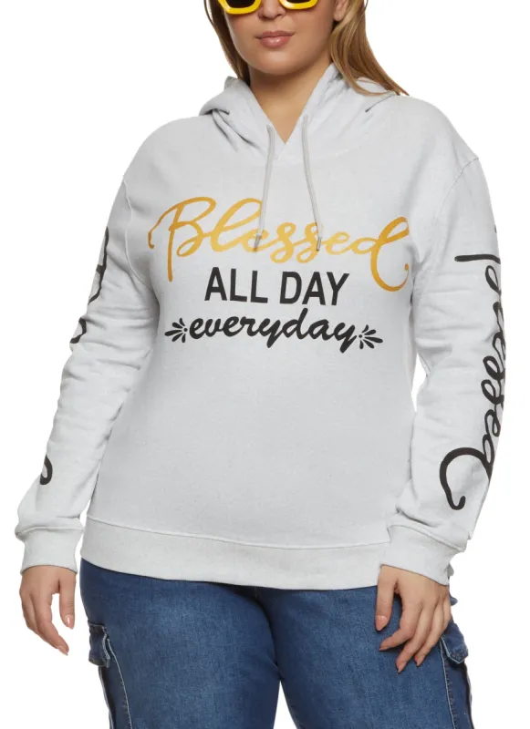 Plus Size Blessed All Day Graphic Hoodie sold by Rainbow