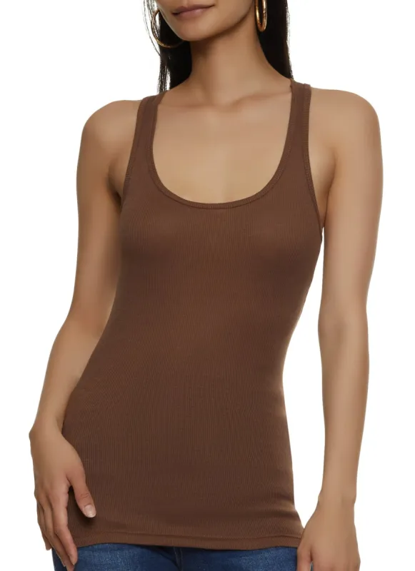 Solid Racerback Ribbed Knit Tank Top sold by Rainbow