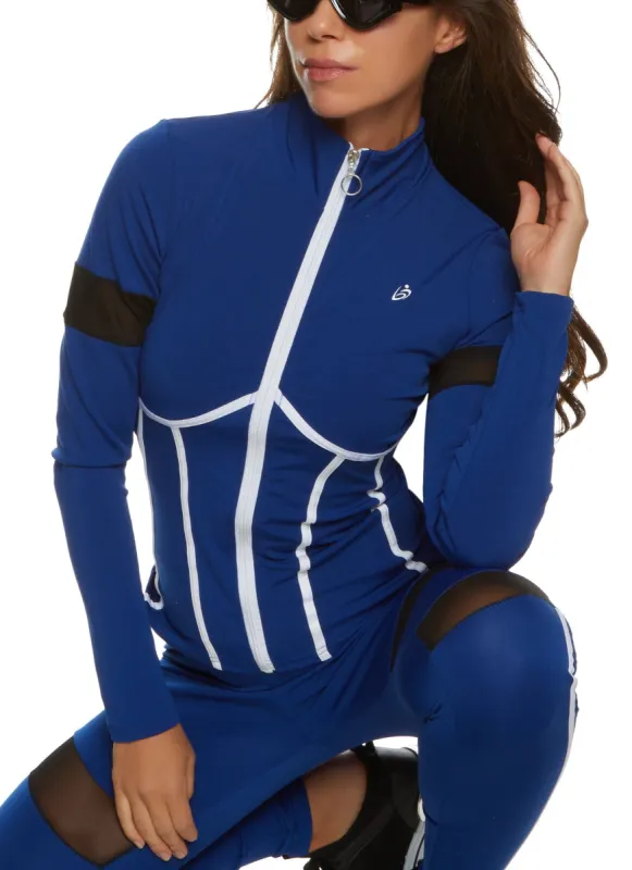Mock Neck Contrast Piping Track Jacket sold by Rainbow