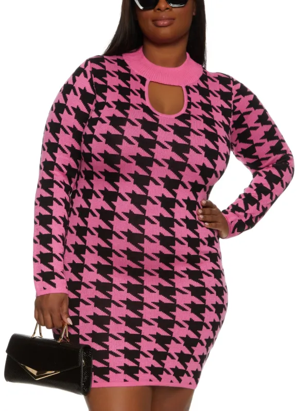 Plus Size Houndstooth Keyhole Sweater Dress sold by Rainbow
