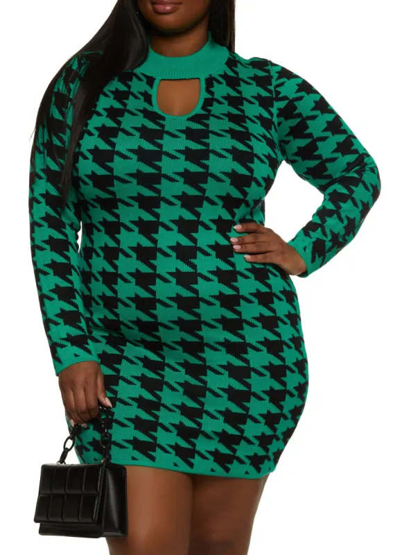 Plus Size Houndstooth Keyhole Sweater Dress sold by Rainbow