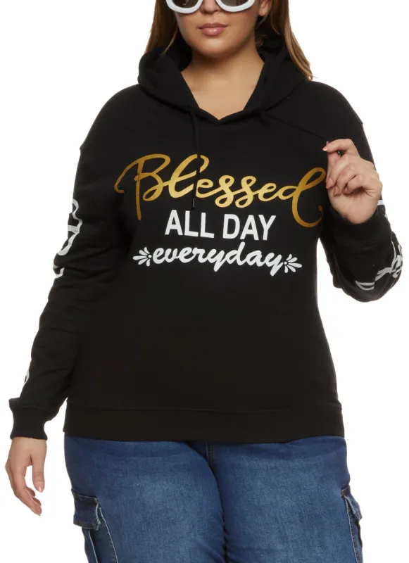 Plus Size Blessed All Day Graphic Hoodie sold by Rainbow