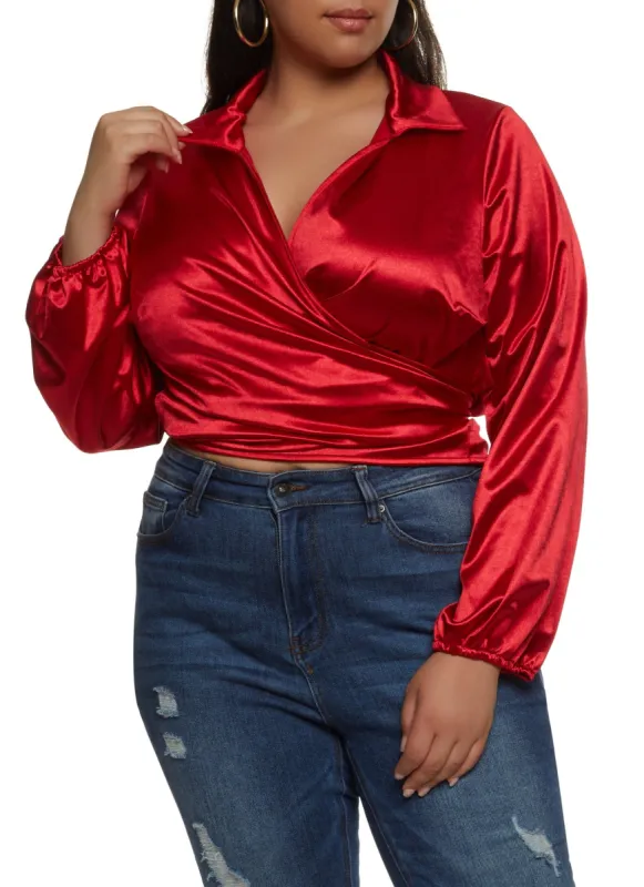 Plus Size Long Sleeve Cropped Wrap Top sold by Rainbow