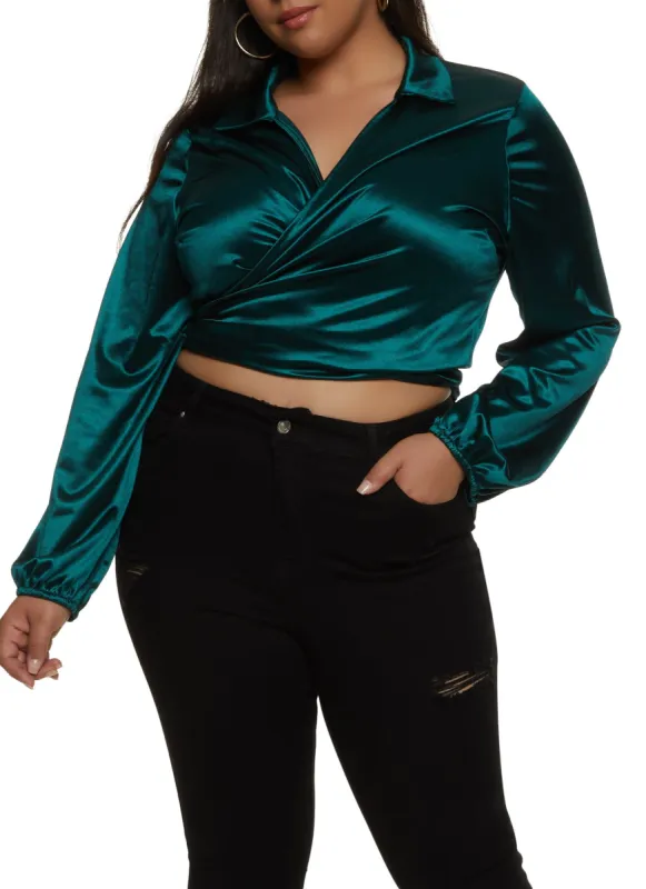 Plus Size Long Sleeve Cropped Wrap Top sold by Rainbow
