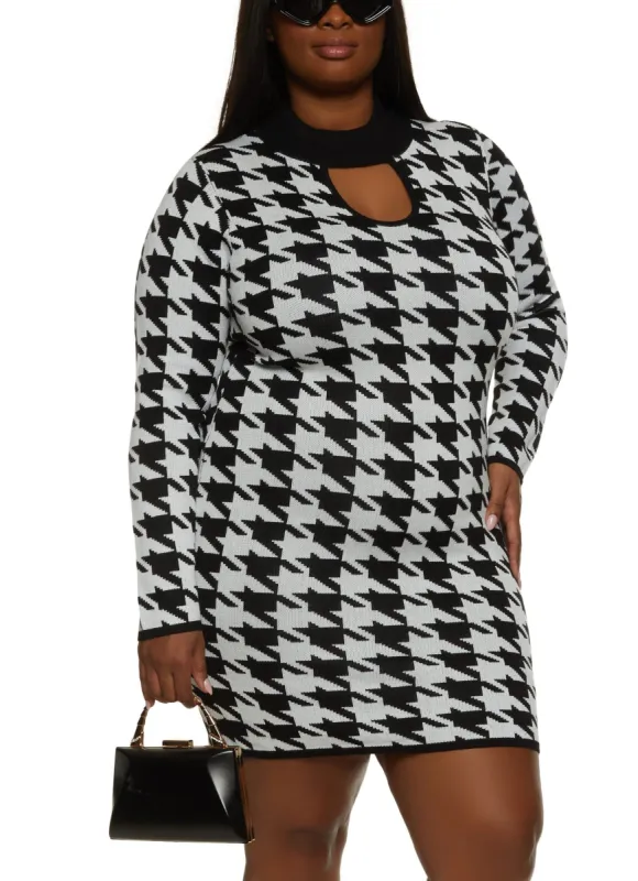 Plus Size Houndstooth Keyhole Sweater Dress sold by Rainbow