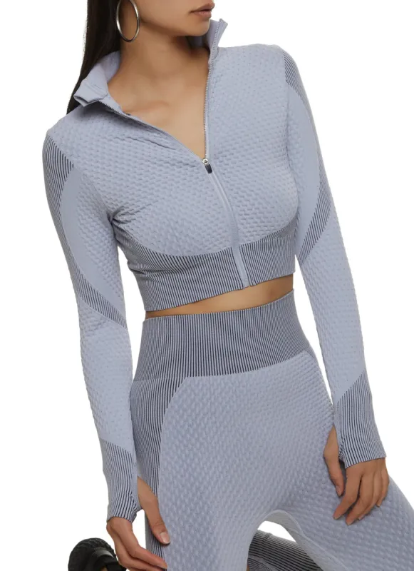 Textured Knit Cropped Track Jacket sold by Rainbow