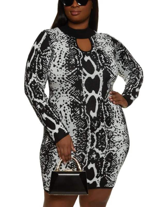 Plus Size Snake Print Keyhole Sweater Dress sold by Rainbow