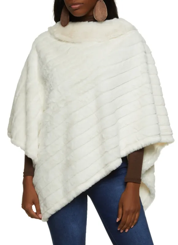 Faux Fur Collar Plush Pullover Poncho sold by Rainbow