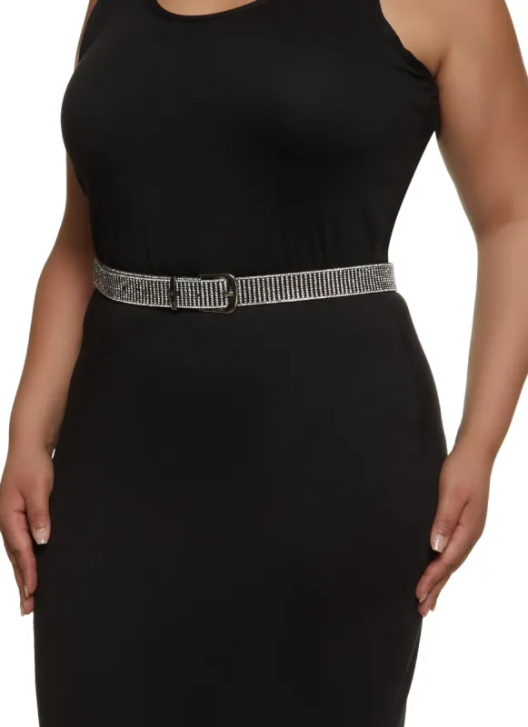Plus Size Studded Rhinestone Buckle Belt sold by Rainbow