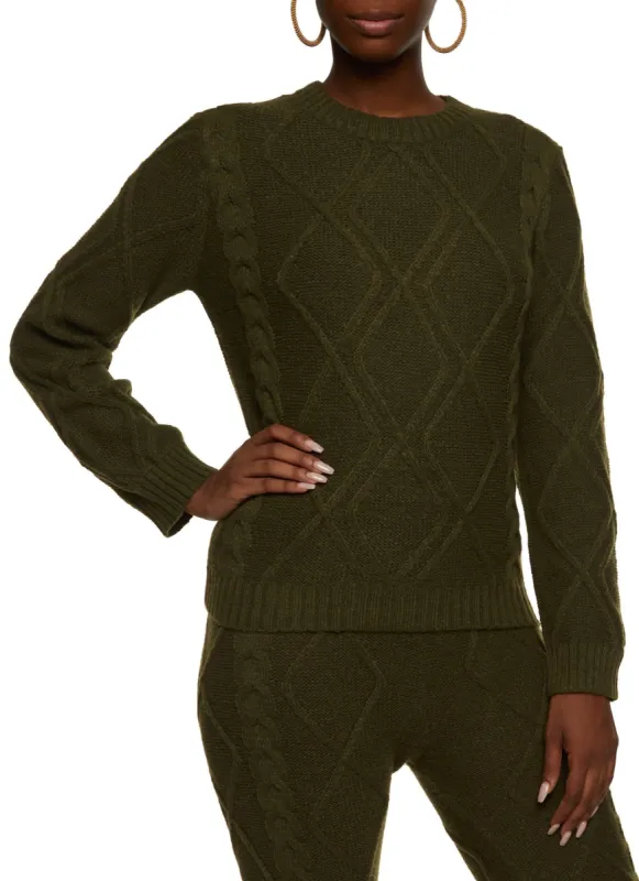Cable Knit Crew Neck Pullover Sweater sold by Rainbow