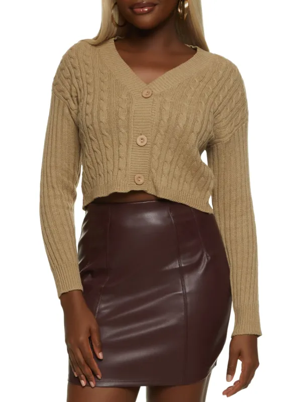 Cable Knit Cropped Cardigan Sweater sold by Rainbow