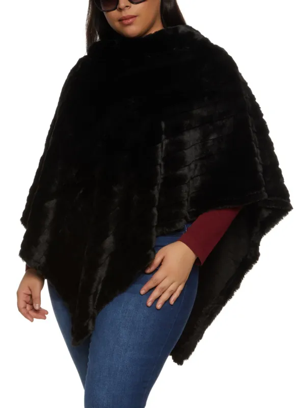 Faux Fur Collar Plush Pullover Poncho sold by Rainbow
