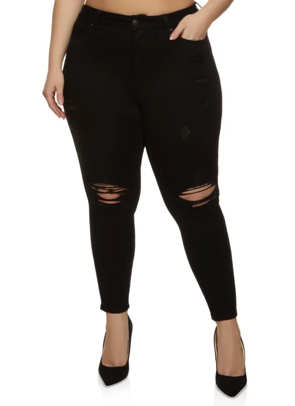 Plus Size WAX Distressed High Waisted Skinny Jeans sold by Rainbow