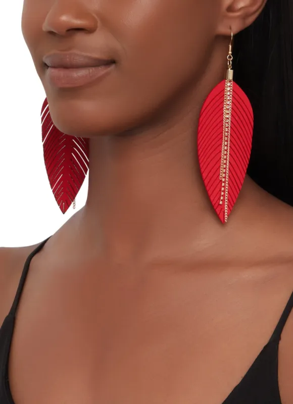 Rhinestone Faux Suede Feather Drop Earrings sold by Rainbow