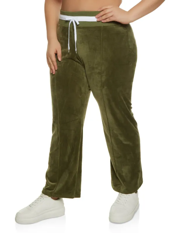 Plus Size Velour Pintuck Straight Leg Sweatpants sold by Rainbow