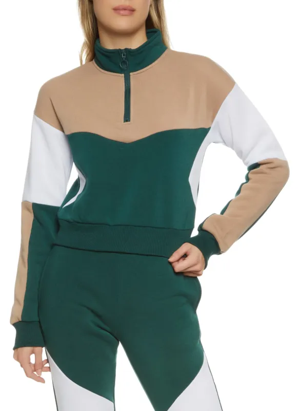 Color Block Zip Neck Sweatshirt sold by Rainbow